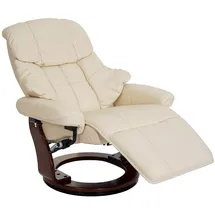 Robas Lund Relaxsessel Calgary 2, Fernsehsessel Sessel, Echtleder 150kg belastbar ~ creme, Walnuss-Optik