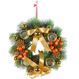 Kleiner Weihnachts-Adventskranz-Kerzenhalter, Weihnachts-Votivkerzenhalter mit Tannenzweigen, Tannenzapfen und Roten Beeren, Weihnachts-Adventskranz für Zuhause, Hochzeit, Wohnzimmer und(Gelb)