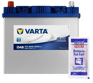 Varta Starterbatterie BLUE dynamic 60 Ah 540 A D48+10g Pol-Fett für Aston Martin, Chevrolet, Citroën, Dodge, Gm Korea, Honda, Hummer, Hyundai, Jeep, K