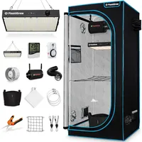 PlantiGrow Gewächshaus PlantiGrow Growbox Komplettset – Indoor Gewächshaus, mit 150W Vollspektrum LED Lampe (Dimmbar), 1680D, Carbon-Filter, Inline-Kanalventilator, Abluftschlauch, Anzuchtzelt, Zuchtzelt schwarz
