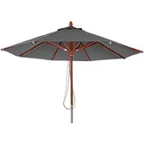 MCW Gastronomie Holz-Sonnenschirm MCW-C57, Gartenschirm, Polyester/Holz 16kg, rund Ø4m Seilzug stoßsicher ~ anthrazit