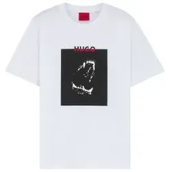 HUGO für Herren. 50542734 T-shirt Dobermann Druck weiß (L), Lässig, Baumwolle, Kurzarm