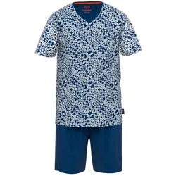 CECEBA Herren Schlafanzug, 2-tlg. Set - Shorty, kurz, V-Neck Baumwolle Blau/Weiß S