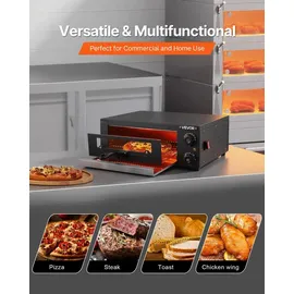 Vevor elektrischer Pizzaofen, 30 cm Tischpizzaofen 25-300 °C, 1450 W, Pizzaofen mit Zeit- und Temperaturregelung & zwei Heizrohren, Grillrost, für Küche und Gastronomie