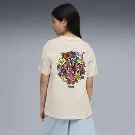 Puma T-Shirt "MID 90s Relaxed Graphic T-Shirt Mädchen", Kinder, Gr. 128, beige (alpine snow weiß), Obermaterial: 100% Baumwolle. Rippe: 20% Polyester, 80% Baumwolle, relaxed fit, Rundhals, Shirts T-Shirt