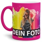 Tasse selbst individuell gestalten/Personalisierbar mit eigenem Foto Bedrucken/Fototasse/Motivtasse/Werbetasse/Firmentasse mit Logo/Außen Neonpink Matt