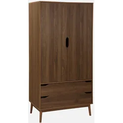 Kleiderschrank im Vintage-Stil, Nussbaumdekor, 2 Türen, 2 Schubladen, 1 Kleiderstange - Nepal