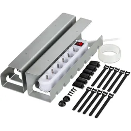 Relaxdays Kabelkanal Schreibtisch, 2er Set, Kabelmanagement, HBT: 10 x 43 x 10 cm, Zubehör zum Fixieren, Silber