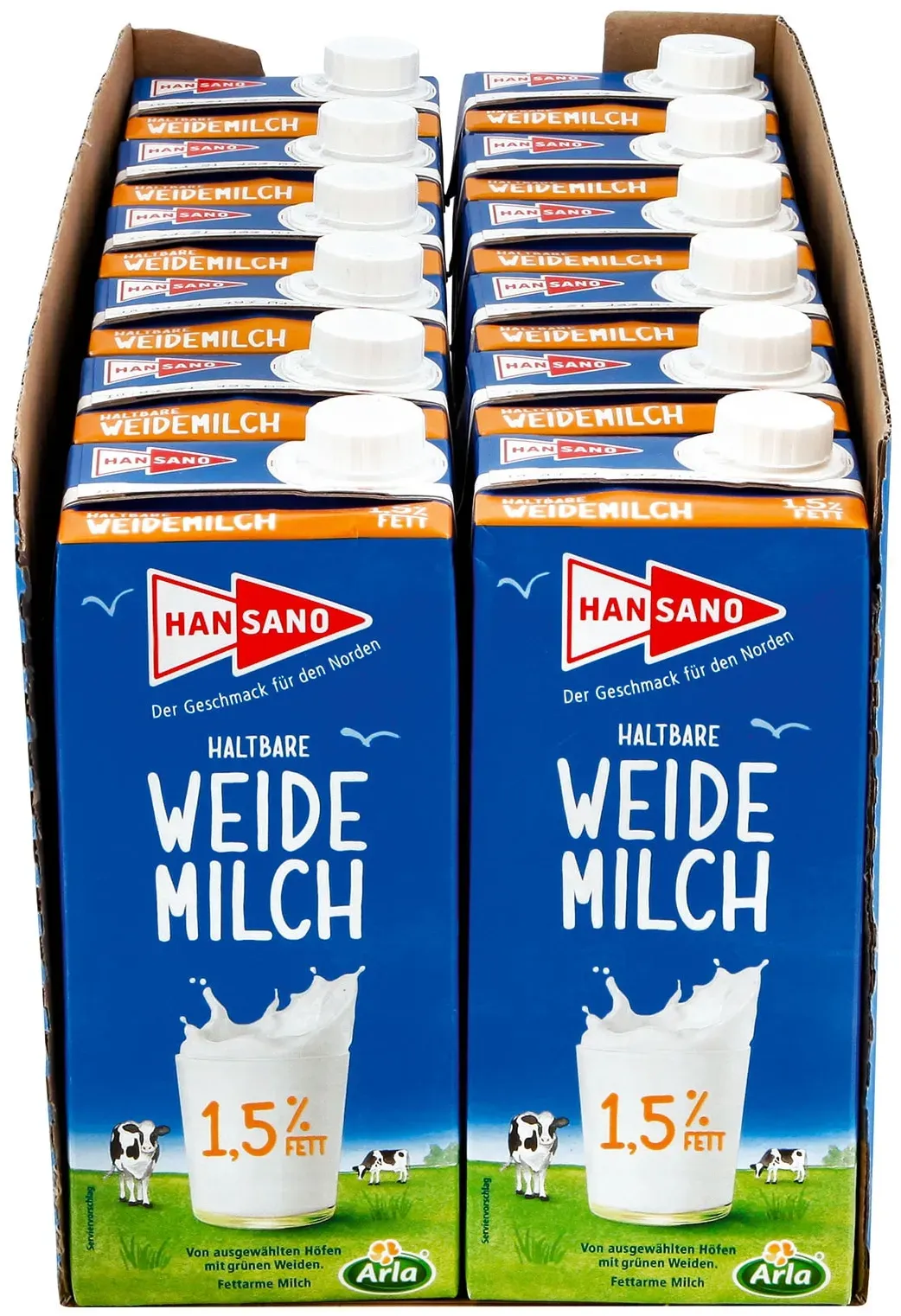 Hansano haltbare Weidemilch 1,5% 1 Liter, 12er Pack