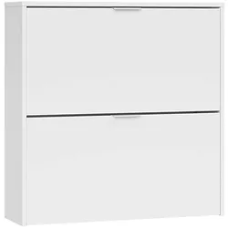 Dmora Schuhschrank Louisville, Schuhschrank mit 2 Klapptüren, Schuhregal mit niedrigem Einstieg, Ein niedriges Möbelstück, 75x22h76 cm, Weiß