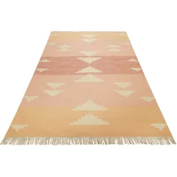 Teppich GREEN LOOOP "Soleil GL-82106", rosa, B:80cm H:5mm L:300cm, Schurwolle, Baumwolle, Teppiche, handgewebter Naturfaserteppich aus 80% Wolle 20% Baumwolle, Fransen
