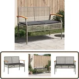 Gartenbank Mit Kissen Grau Poly Rattan Akazienholz - Gartenzubehör - Gartenbank - Outdoor Möbel - Gartenstuhl - Balkonmöbel