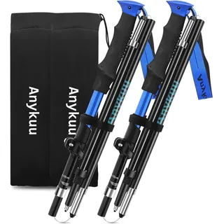 Anykuu Wanderstöcke Faltbar 2PCS Klappstab Nordic Walking Stöcke 7075 Aluminium Trekkingstöcke Verstellbar für Bergsteigen Wandern mit Tragetasche