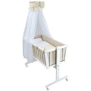 Baby-Delux Wiegenset Bettwäsche Set 6-tlg Waffelpique Musselin für Babywiege Beige (ohne Wiege) - Beige