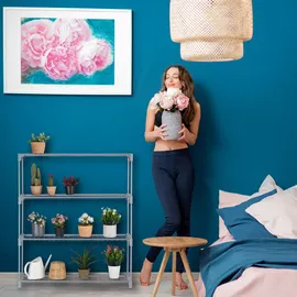 Relaxdays Blumenregal, 4 Ablagen, Blumen- & Pflanzentöpfe, Metall Kunststoff, HxBxT: 106x91x28 cm, Kräuterregal, grau