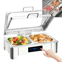 Aocay Elektrischer Chafing Dish Glasdeckel, 9L Edelstahl Speisewärmer Buffetwärmer Elektrisch Einstellbarer Temperatur, Warmhaltebehälter Essen Elektrisch mit Abnehmbarer Heizplatte(1/2 Pan)