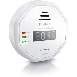 Brandson - Kohlenmonoxid Melder CO Alarm - Kohlenmonoxid Warnmelder - LCD Display – Lauter Alarm 85 dB – Testschalter - nach DIN EN50291 Zertifiziert - batteriebetrieben - Weiß