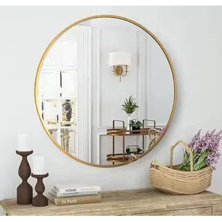 BOURGH CLARITE Sehr hochwertiger eleganter runder Wandspiegel Ø90cm - Goldener Rahmen gebürstet, Rückseite mit MDF Platte verstärkt