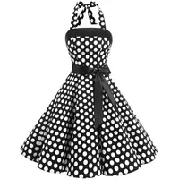 Timormode Damen Vintage Cocktailkleid Knielang Neckholder Swing Retro Rockabilly Kleid XXXL Groß Schwarz Weiß - 3XL