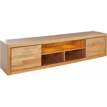 Home Affaire Lowboard HOME AFFAIRE "Logo,200cm breit,42 cm tief, Fronten Massivholz, Kabeldurchführung", beige (kernbuche teilmassiv), B:200cm H:45cm T:42cm, Holz teilmassiv, Sideboards, Lowboard, Korpus Holzwerkstoff,2 Klappen, 5 Fächer, Metallgriffe