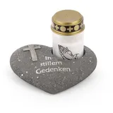 Novaliv Dekoobjekt - (Spar-Set, 2 St., 1x Grabschmuck inkl. LED Grablicht Grabschmuck Herz Anthrazit), Grabschmuck Herz Anthrazit grau