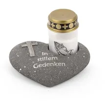 Novaliv Dekoobjekt - (Spar-Set, 2 St., 1x Grabschmuck inkl. LED Grablicht Grabschmuck Herz Anthrazit), Grabschmuck Herz Anthrazit grau