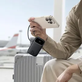 Baseus Externer Akku 10000 mAh Baseus EnerFill FC3, 22,5 W, USB-C, Lightning, USB-A, integrierte Kabel, LED-Display, Schwarz - Schwarz