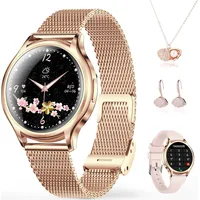 Smartwatch, Fitness Tracker uhr mit Anruffunktion für Damen und Herren Smartwatch, Mit Halskette und Ohrringen - Schwarz