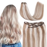 SURNEL Echthaar Tressen Extensions, 50cm Echthaar Sew in Haarverlängerungen die hellbraune und platinblonde Sew in Tressen Haarverlängerungen Echthaar 20zoll 100g (Tressen#8P60-20zoll)