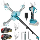 Gisam Akku Astschere Teleskop 2-in-1, Elektrische Gartenschere mit Teleskopstange bis 4,2m, Bürstenloser Motor, 3 Paar SK5-Klingen und 2x2.0 Ah Akkus, 35mm Akku Baumschere & Astschere für Garten