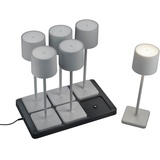 Trio Reality Leuchten LED Außen-Tischleuchte Fernandez R54096677, 6x Akku Tischleuchten mit 6er-Ladestation, Metall/Kunststoff Grau je 1.5 Watt LED