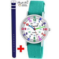 Kinder Armbanduhr Mädchen Jungs Lernuhr Uhrzeit lernen 2 Armband türkis + blau