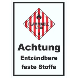 Schild Entzündbare feste Stoffe Flammable Solid hochkant A6 (105x148mm)