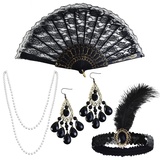 Karjiaja 20er Jahre Accessoires, 20s Kostüm Damen 1920 Zubehör Set Flapper Great Gatsby Accessoires 20er Jahre Kleid Set 20er Jahre Halloween Kostümzubehör Mafia Kostüm Damen Flapper Accessoires Set