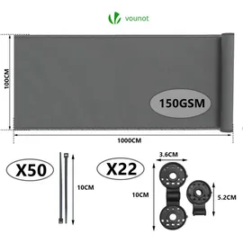 VOUNOT Zaunblende 1 x 10 m grau Polyethylen