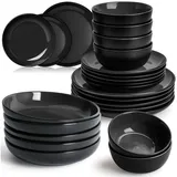 MiaMio – Geschirrset 6 Personen/Steingut Geschirr Set 24-teilig, Tafelservice Steingut inkl. Teller, kleine Teller, Schüsseln, Suppenteller - Le Papillon Kollektion (24 Teile Set)