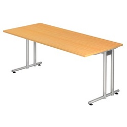 HAMMERBACHER Prokura Schreibtisch buche rechteckig, C-Fuß-Gestell silber 180,0 x 80,0 cm