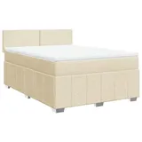 vidaXL Boxspringbett mit Matratze Creme 160x200 cm Stoff