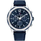 Tommy Hilfiger Multi Zifferblatt Quarz Uhr für Herren mit Marinblaues Lederarmband - 1792063