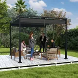 SUBTLETY Pergola 3x3 m Terrassenüberdachung, Gartenpavillon mit einziehbarem Schiebedach, Wasserdicht Stabil Metallrahmen Sonnenschutz Pavillon für Garten Terrasse Balkon (Schwarz)