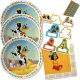48-teiliges Party-Set - Indianer Yakari - Teller Namensaufkleber Servietten Trinkhalme für 8 Kinder