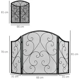 Homcom Kamingitter, Klappbares Kaminschutzgitter, Ofenschutzgitter mit 3 Paneelen, Funkenschutzgitter im Vintage-Design für Wohnzimmer, Metall, Schwarz 66 x 31 x 81 cm