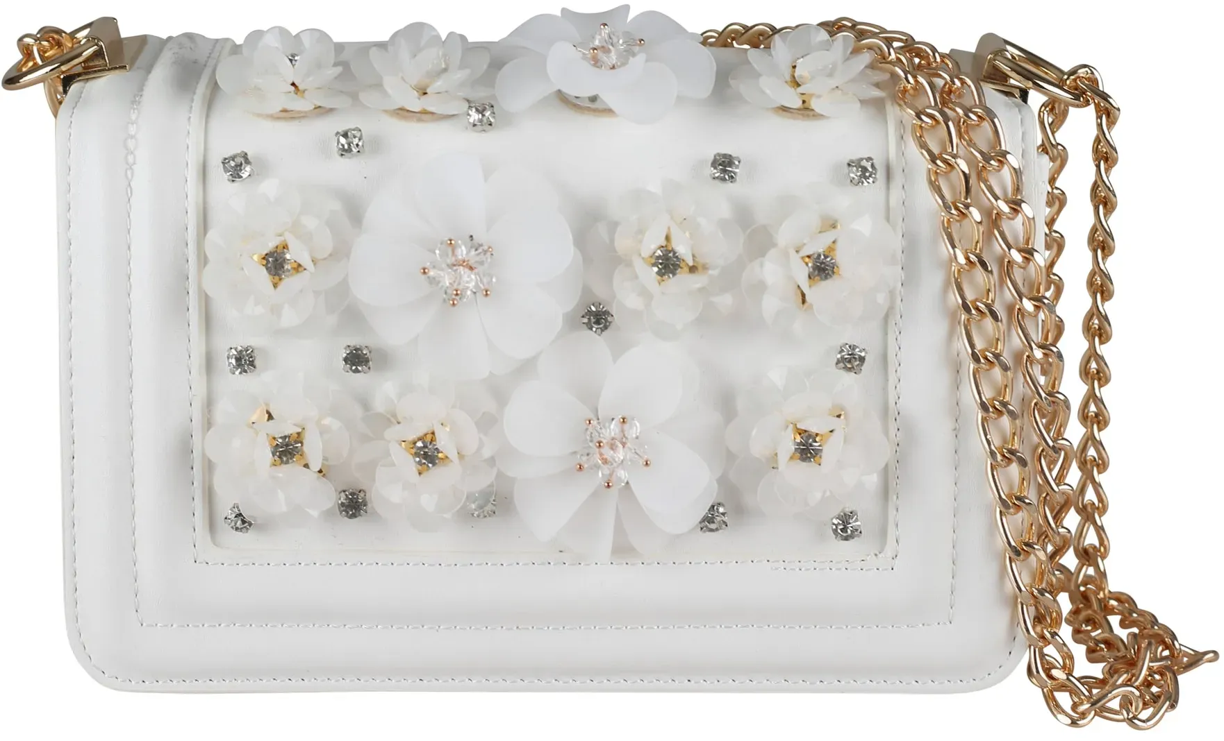 Umhängetasche COLLEZIONE ALESSANDRO "Diona" Gr. B/H/T: 20 cm x 12 cm x 9 cm one size, weiß Damen Taschen Handtasche Handtaschen mit Luxus Blüten und Applikationen