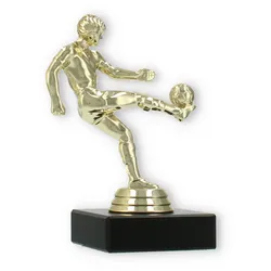Pokal Kunststofffigur Fußballspieler gold auf schwarzem Marmorsockel 13,0cm