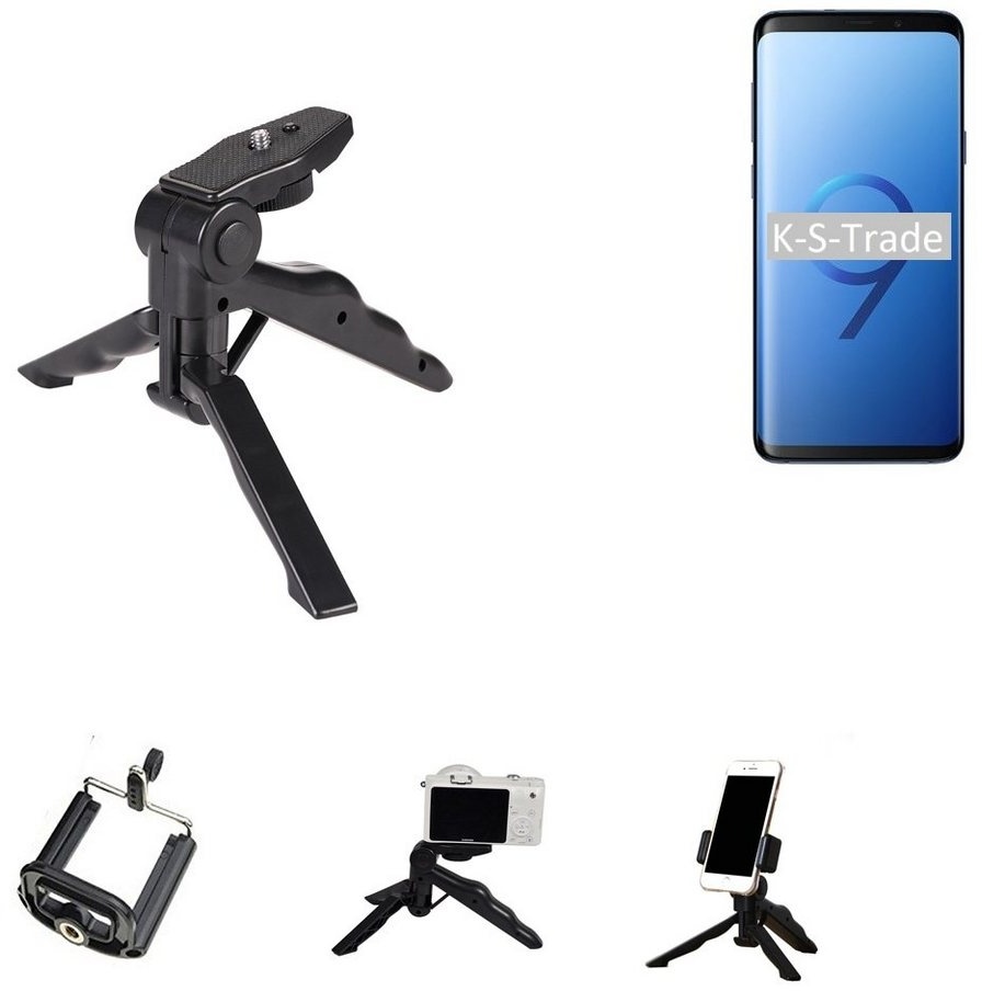 K-S-Trade für Samsung Galaxy S9+ Duos Smartphone-Halterung, (Stativ Tisch-Ständer Dreibein Handy-Stativ Ständer Mini-Stativ) schwarz