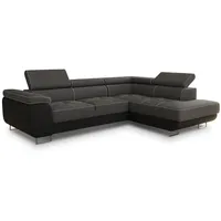 Sofnet Ecksofa Caris mit Schlaffunktion und einstellbare Kopfstützen, Wohnlandschaft mit Bettkasten, Couch, Sofa Schwarz, Textil, 5-Sitzer, Ottomane rechts, L-Form,Rechteckig, 273x203 cm, Wohnzimmer, Sofas & Couches, Wohnlandschaften, Ecksofas