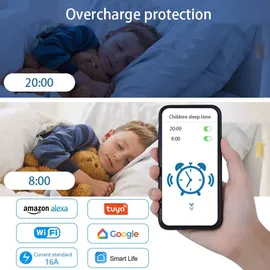 ghome smart Wlan Steckdose 16A, Alexa Steckdose 1 Pack, Smart Home Plug Kompatibel mit Alexa Google Home, App Fernbedienung, Stromverbrauch Messen Sprachsteuerung Timer, NUR auf 2,4GHz WiFi
