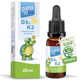 PanaKids Vitamin D3 K2 Tropfen für Kinder - ab 4 Jahren - 100% Vegetarisch - für 350 Tage - 800 IE Vitamin D & 25μg Vitamin K2 - hohe Bioverfügbarkeit - laborgeprüfte Qualität - Vitamin D Kinder