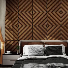 [neu.holz] Akustik-Wandpaneel Vang Teakoptik 12 St. 60 x 60 x 2 cm