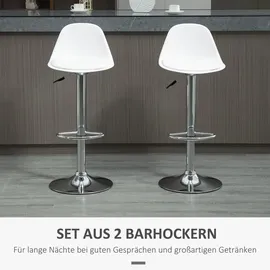 Homcom 2er-Set Barhocker mit Lehne Höhenverstellbar Weiß Stahl 40 x 42 x 82-104cm